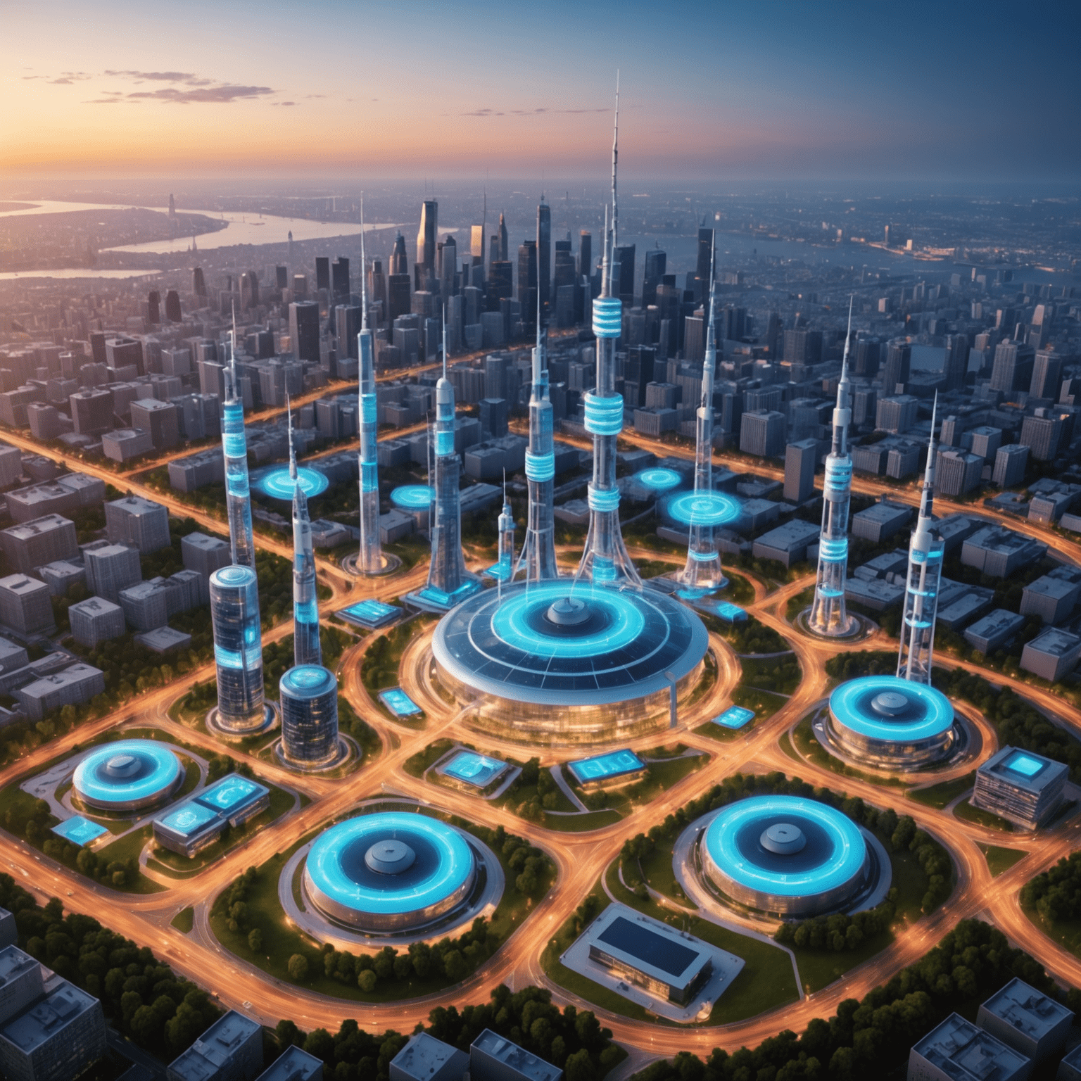 صورة توضيحية لشبكة الجيل الخامس 5G مع أبراج اتصالات وأجهزة ذكية متصلة