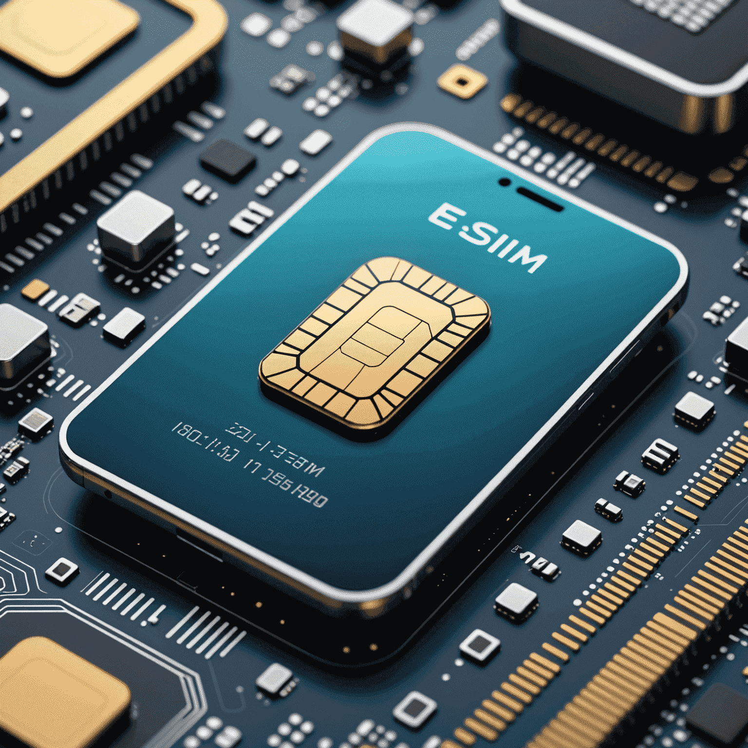 صورة توضيحية لتقنية eSIM مع هاتف ذكي وشريحة eSIM